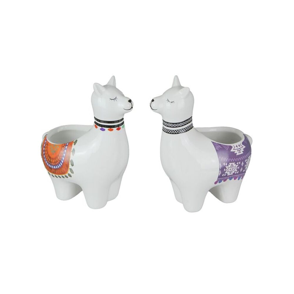 Set of 2 Hand Painted Llama Dolomite Ceramic Mini Planters